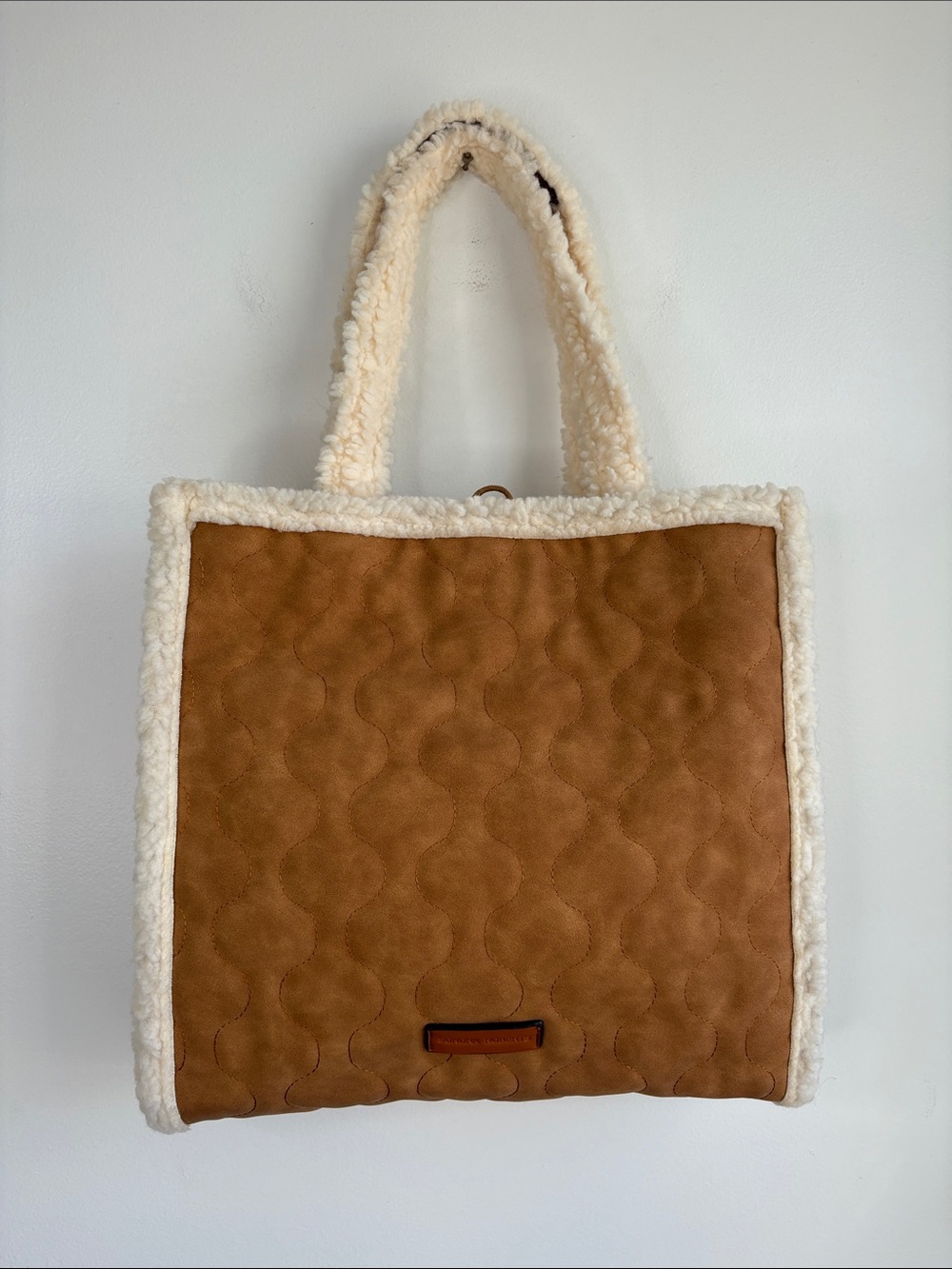 NWOT Sondra Roberts Brown Shearling Trim Tote Bag
